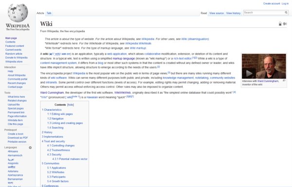 Stránka Wiki na Wikipedii v angličtině